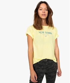 GEMO Tee-shirt femme coloré à inscription poitrine Jaune