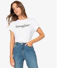 GEMO Tee-shirt femme à manches courtes avec inscripton Imagine Blanc