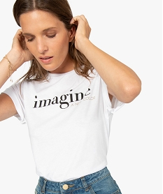 tee-shirt femme a manches courtes avec inscripton imagine blancA210601_2