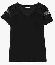 tee-shirt femme a manches courtes avec epaules en dentelle noirA213601_4