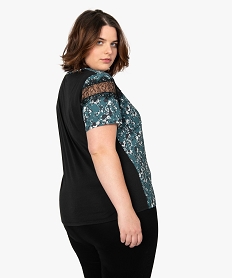 tee-shirt femme bi-matiiere avec motifs fleuris sur lavant et dentelle imprimeA214901_3