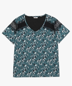 tee-shirt femme bi-matiiere avec motifs fleuris sur lavant et dentelle imprimeA214901_4