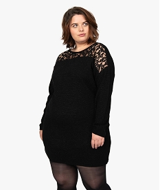 GEMO Robe pailletée avec décolleté dentelle et dos fantaisie Noir