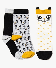 GEMO Chaussettes bébé fille avec motifs chats (lot de 3) blanc chine