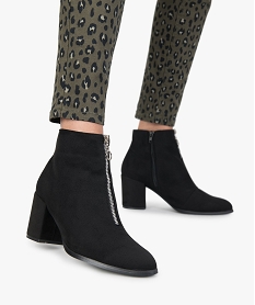 GEMO Bottines femme à talon avec zip Noir