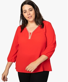 GEMO Blouse femme fluide à col sportswear pailleté Rouge