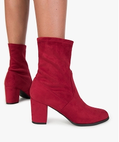 boots femme unis a talon style chaussettes rougeA216201_1