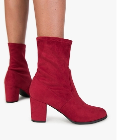 GEMO Boots femme unis à talon style chaussettes rouge standard