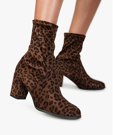 GEMO Boots femme unis à talon style chaussettes Multicolore