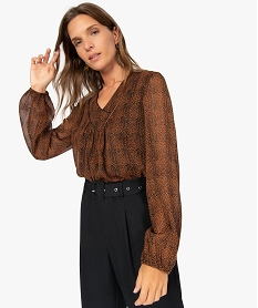 GEMO Blouse femme en voile imprimé et fines rayures pailletées Imprimé