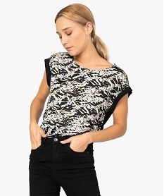 tee-shirt femme bi-matieres et bicolore noirA217501_1