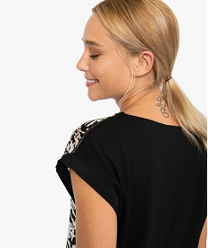 tee-shirt femme bi-matieres et bicolore noirA217501_2
