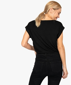 tee-shirt femme bi-matieres et bicolore noirA217501_3