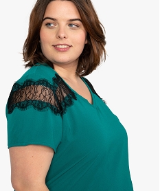 tee-shirt femme bi-matieres avec dentelle contrastante vert tee shirts tops et debardeursA217801_2