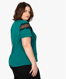 tee-shirt femme bi-matieres avec dentelle contrastante vert tee shirts tops et debardeursA217801_3