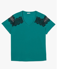 tee-shirt femme bi-matieres avec dentelle contrastante vert tee shirts tops et debardeursA217801_4