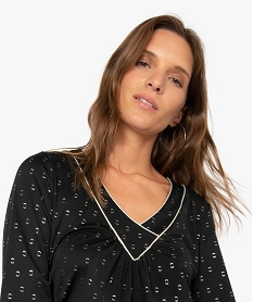 tee-shirt femme avec motifs pailletes et col v fantaisie noirA218001_2