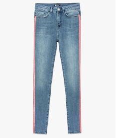 jean femme coupe slim avec bandes pailletees sur les cotes bleu pantalons jeans et leggingsA220301_4