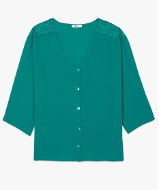 chemise femme en crepe fluide avec epaules en dentelle vert blousesA220501_4