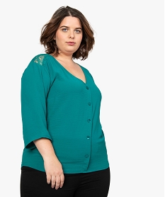 GEMO Blouse femme grande taille avec boutons sur lavant et épaules en dentelle Vert