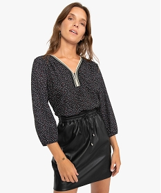 GEMO Tunique femme en crêpe à pois et col sportswear Imprimé