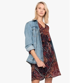 GEMO Robe femme imprimée avec fil pailleté et manches longues Imprimé