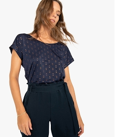 GEMO Tee-shirt femme à motifs pailletés et brides croisées dos Bleu