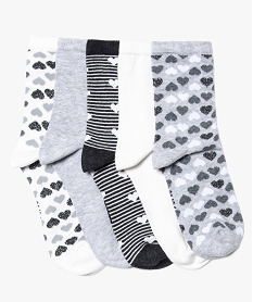 GEMO Chaussettes fille à motifs coeurs tige haute (lot de 5) Gris