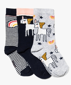 GEMO Chaussettes bébé fille à motifs licorne (lot de 3) Bleu