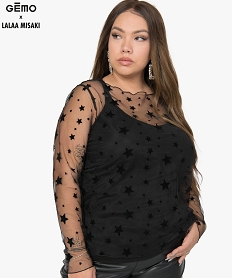 GEMO Top femme à manches longues transparent - Gémo x Lalaa Misaki Noir