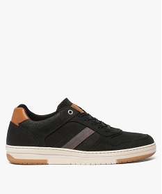 GEMO Baskets homme à lacets dessus cuir et semelle contrastée noir vif