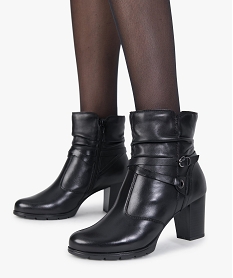 GEMO Boots femme à talon dessus cuir Noir