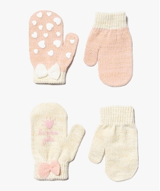 GEMO Moufles bébé fille en maille pailletée avec motifs (lot de 2) Multicolore