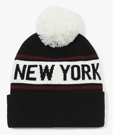 bonnet a revers et pompon imprime new york noirA226201_1