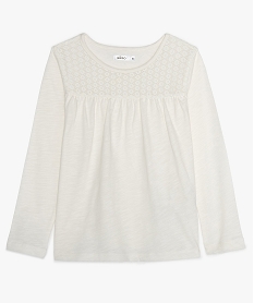 GEMO Tee-shirt fille manches longues à empiècement dentelle blanc chine