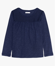 GEMO Tee-shirt fille manches longues à empiècement dentelle Bleu