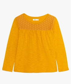 GEMO Tee-shirt fille manches longues à empiècement dentelle jaune standard