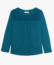 GEMO Tee-shirt fille manches longues à empiècement dentelle bleu standard