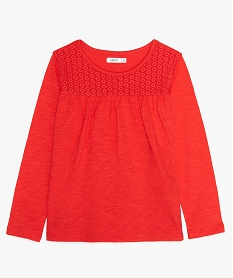 GEMO Tee-shirt fille manches longues à empiècement dentelle rouge standard