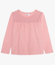 GEMO Tee-shirt fille manches longues à empiècement dentelle rose standard