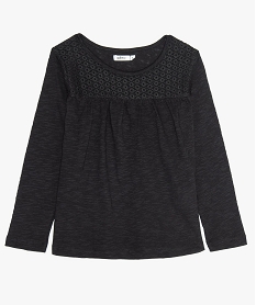 GEMO Tee-shirt fille manches longues à empiècement dentelle noir vif