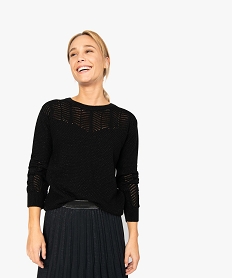 GEMO Pull femme à paillettes en maille fantaisie Noir
