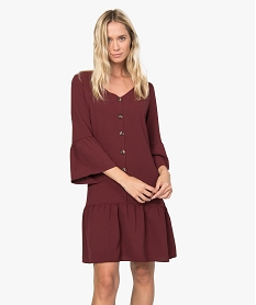 GEMO Robe femme courte à volants et faux boutons Rouge