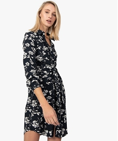 GEMO Robe femme à motifs fleuris boutonnée sur lavant Imprimé