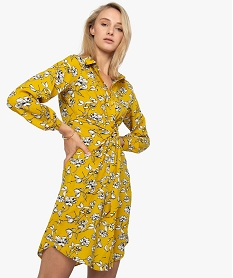 GEMO Robe femme à motifs fleuris boutonnée sur lavant Imprimé