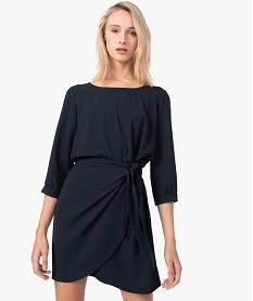 GEMO Robe femme unie avec bas forme portefeuille Bleu