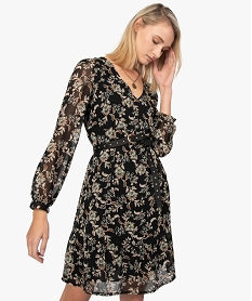 GEMO Robe femme avec taille haute et touches pailletées Imprimé