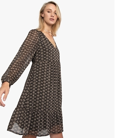 GEMO Robe femme avec taille haute et touches pailletées Imprimé