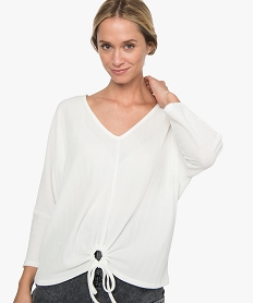 GEMO Tee-shirt femme ample à manches 34 et lacet à nouer Beige