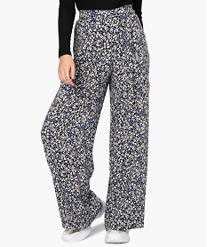 GEMO Pantalon femme coupe large à motifs fleuris Imprimé